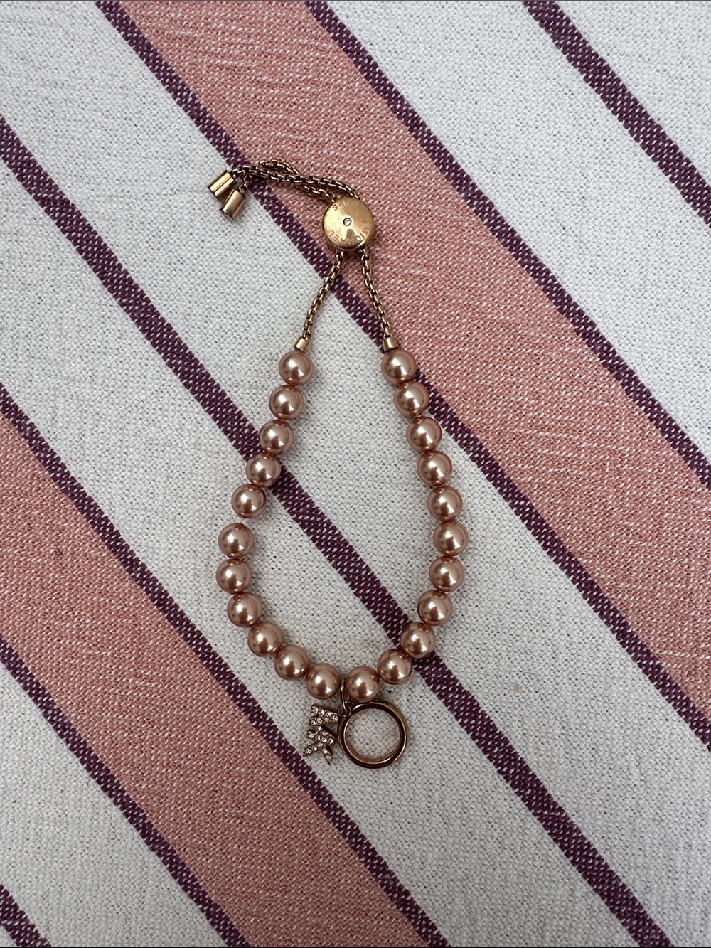 Michael Kors Strand Necklace in Rose Gold Tone with Crystal Ring Charm